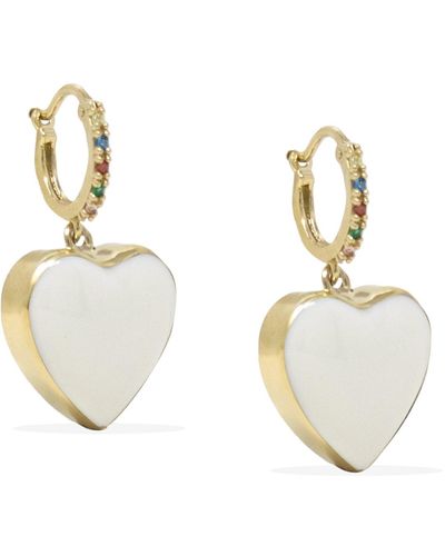 Vintouch Italy Love Is A Rainbow Gold Vermeil White Heart Hoop Earrings - Metallic