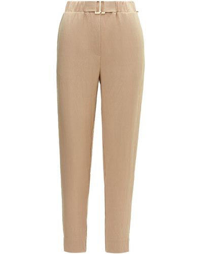 Nissa Neutrals Belted Viscose Trousers - Natural