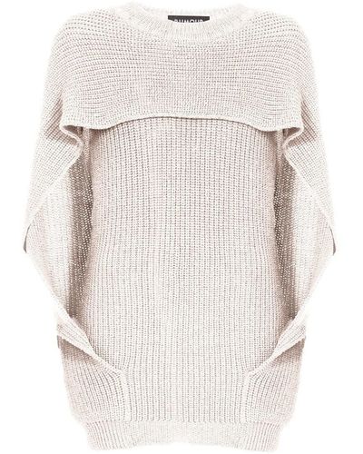 Rumour London Cara Cape Effect Merino Wool Ribbed Knit Sweater In Cream - White
