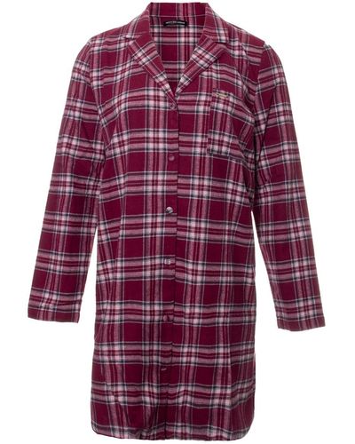 Pretty You London Classic Cotton Plaid Nightshirt In Bordeaux - Red