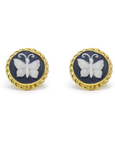 Vintouch Italy Butterfly Cameo Stud Earrings - Metallic