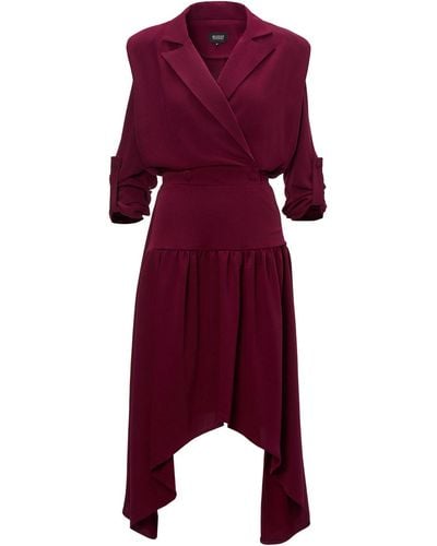 BLUZAT Burgundy Blazer Midi Dress - Red