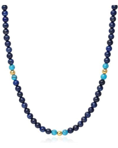 Nialaya Beaded Necklace With Blue Lapis, Bali Turquoise & Gold