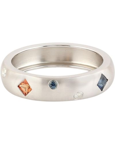 Artisan White Gold Diamond Band Ring Blue Sapphire Gemstone