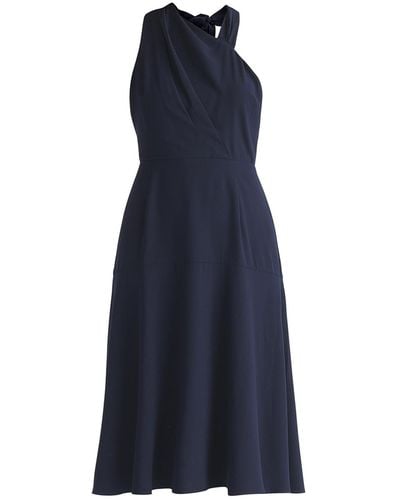 Paisie Asymmetric Neck Midi Dress In Navy - Blue