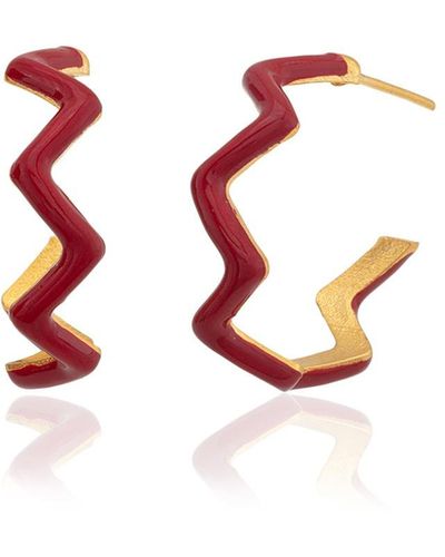 Milou Jewelry Zig Zag Hoop Earrings - Red