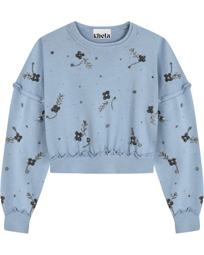 Khéla the Label Lovestruck Embellished Sweatshirt In Indigo - Blue