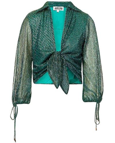 Amy Lynn Ama Teal Tie Front Blouse - Green