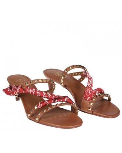 At Last 'ash' Studded And Red Kitten Heel Sandal - Brown
