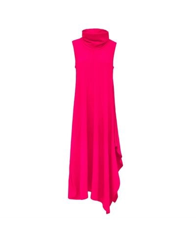 Julia Allert Asymmetrical Sleeveless Long Dress Neon Pink - Red