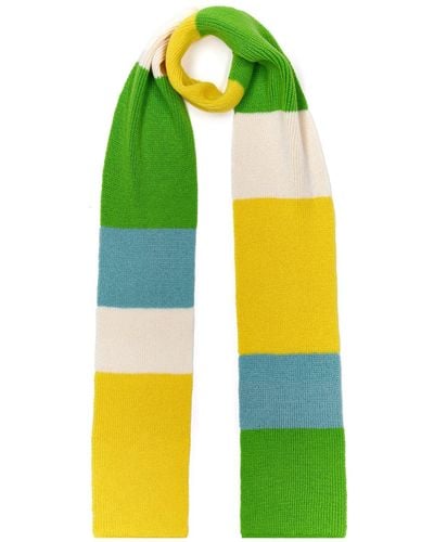 INGMARSON Ribbed Colour Block Wool & Cashmere Scarf Green - Yellow