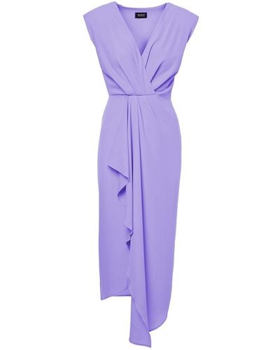 BLUZAT Pastel Purple Midi Dress With Draping And Pleats