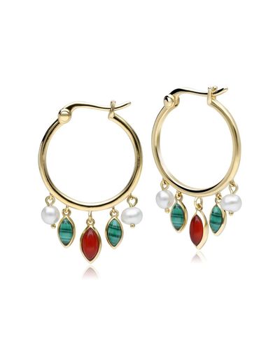 Gemondo Ecfew Malachite, Carnelian & Pearl Hoop Earrings - Multicolor