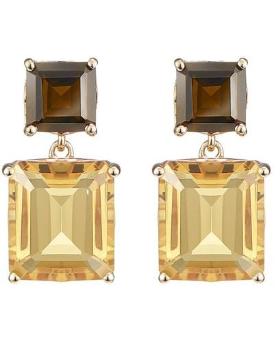 Augustine Jewels Smoky Quartz & Yellow Citrine Octagon Gold Earrings - Metallic