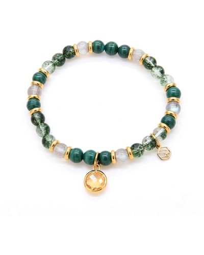 Jadeite Atelier Malachite Green Phantom Moonstone Beaded Bracelet With Citrine