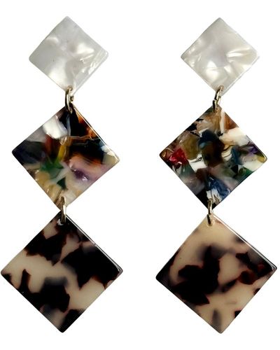 CLOSET REHAB Neutrals / Double Diamond Drop Earrings In First View - Black