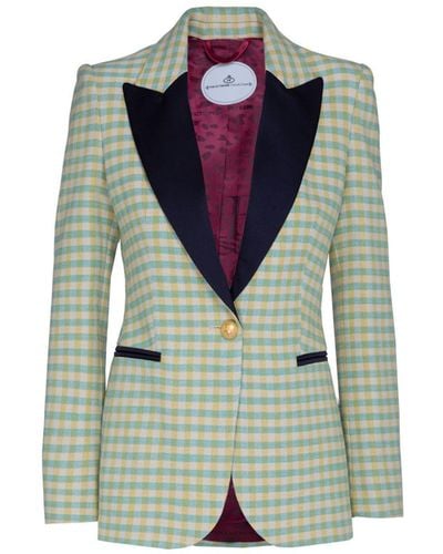 The Extreme Collection Fiona Blue Gingham Check Blazer - Green