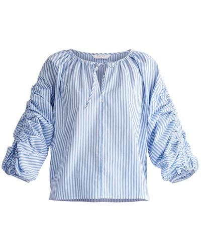 Paisie Striped Ruched Sleeve Top - Blue