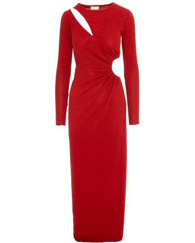 ROSERRY Mykonos Glitter Jersey Cut Out Maxi Dresss In - Red