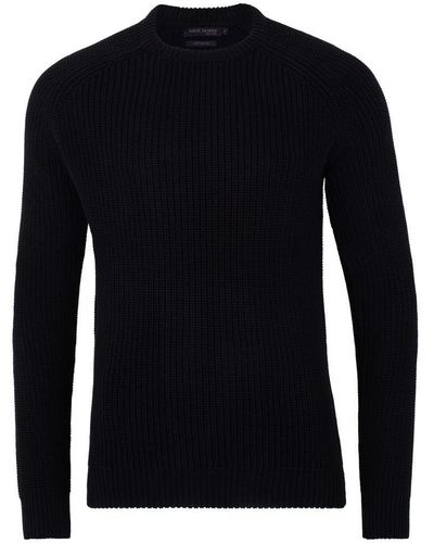 Paul James Knitwear S Cotton Clark Fisherman Rib Knit Sweater - Black