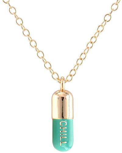 Kris Nations Chill Pill Enamel Necklace Gold Filled & Turquoise Emamel - Metallic