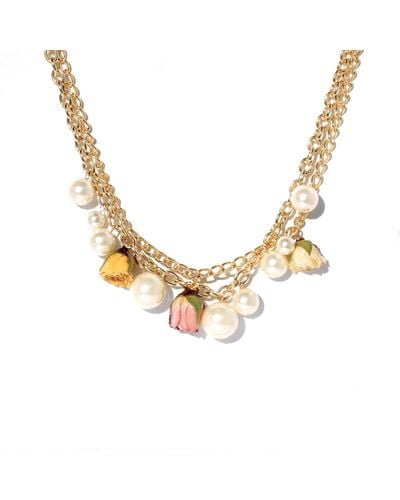 I'MMANY LONDON Real Flower Queen Anne Charm Necklace With Real Rosebuds And Pearls - Metallic