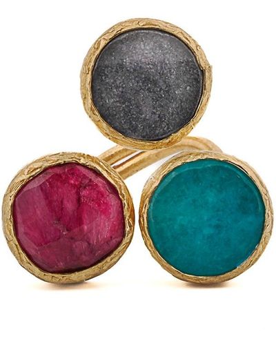 Ebru Jewelry Triple Gemstone Adjustable Artemis Ring - Multicolour