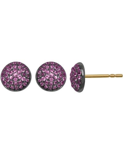 Artisan Designers Stud Earrings Ruby 18k Gold Sterling Silver - Purple