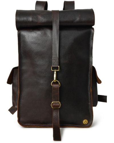 Dötch Leather Neutrals Leather Rolltop Backpack - Black