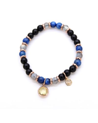 Jadeite Atelier Kyanite Moonstone Black Obsidian Beaded Bracelet With Olive Quartz - Blue