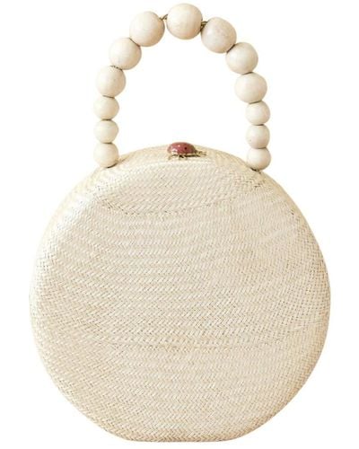 LIKHÂ Oat Round Classic Handbag With Bead Handle - Natural