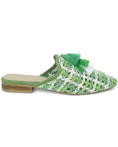 Rag & Co Mariana Woven Flat Mules With Tassels - Green