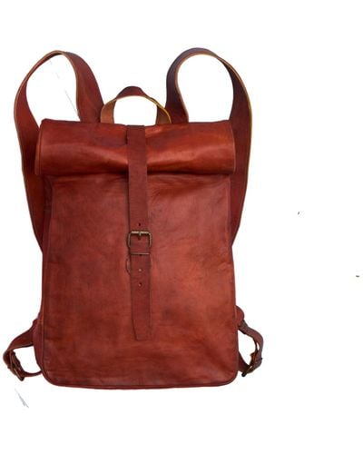 VIDA VIDA Vida Vintage Leather Roll Top Backpack - Brown