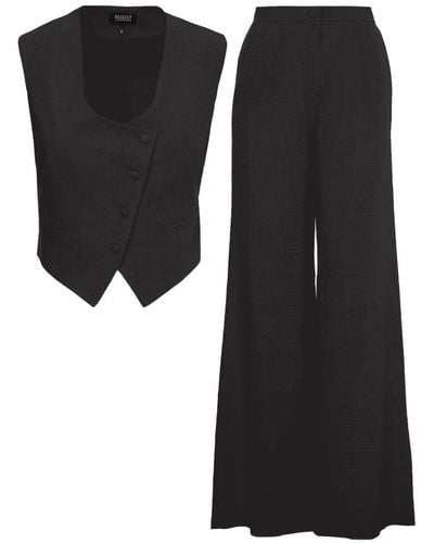 BLUZAT Linen Suit With Cut-out Vest And Straight-cut Trousers - Black
