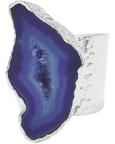 YAA YAA LONDON Silver Ink Gemstone Mega Statement Ring - Blue