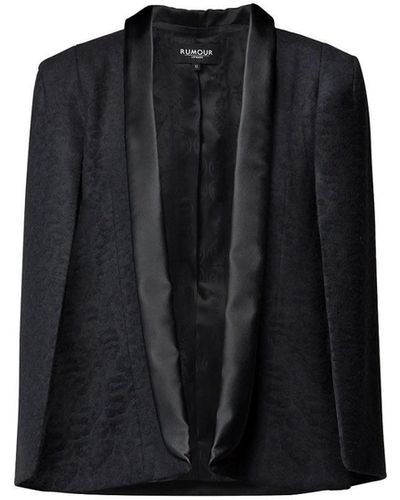 Rumour London Stephanie Wool Tuxedo-style Cape With Animal Jacquard Pattern - Black