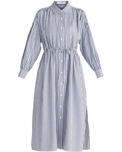 Paisie Striped Button Shirt Dress In Navy And White - Multicolor