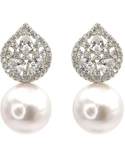 VicStoneNYC Fine Jewelry Elegant Shiny Pearl Drop Earrings - Metallic