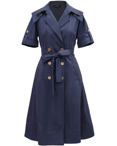 Smart and Joy Cotton Trench Coat Dress - Blue