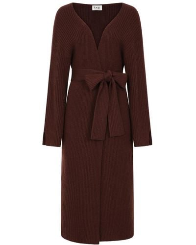 Loop Cashmere Longline Cashmere Belted Cardigan In Java - Brown