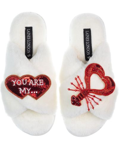 Laines London Classic Laines Slippers With You Are My Lobster Brooches - Red