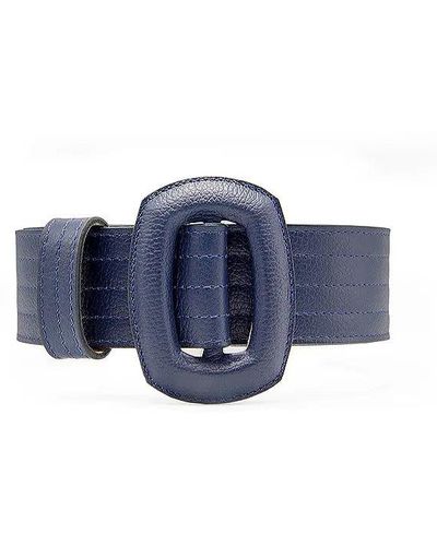 BeltBe Stitched Leather Oval Buckle Belt - Blue