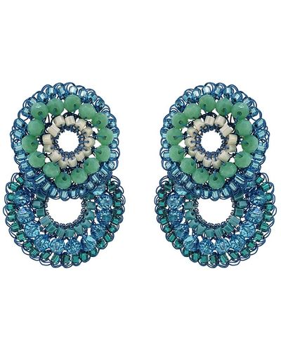 Lavish by Tricia Milaneze Ocean Blue Mix Gush Small Handmade Crochet Earrings - Green