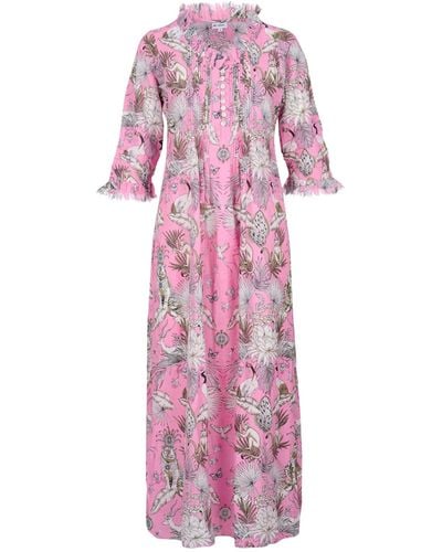 At Last Cotton Annabel Maxi Dress In Pink Tropical