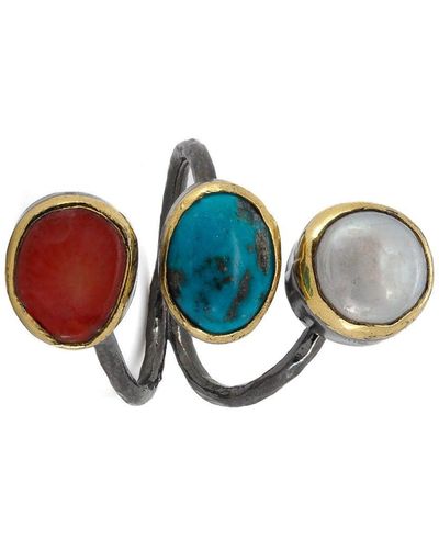 Ebru Jewelry Triple Gemstone Sterling Silver Ring - Multicolor