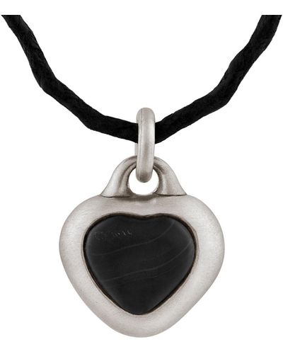 Snake Bones Framed Black Stone Heart Pendant In Sterling Silver