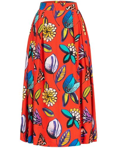 Marianna Déri Midi Skirt With Flower Print - Red