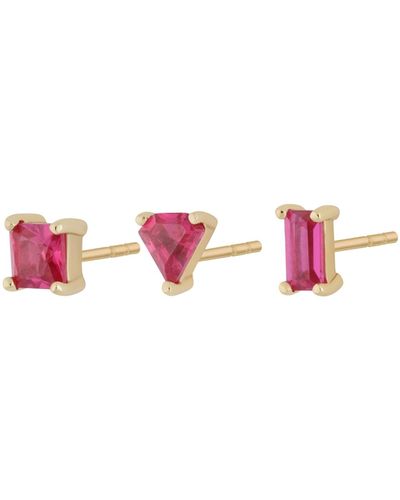 Scream Pretty Gold Fuchsia Set Of 3 Stud Earrings - Pink