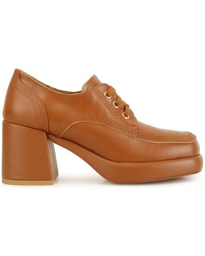 Rag & Co Zaila Leather Block Heel Oxfords In Tan - Brown