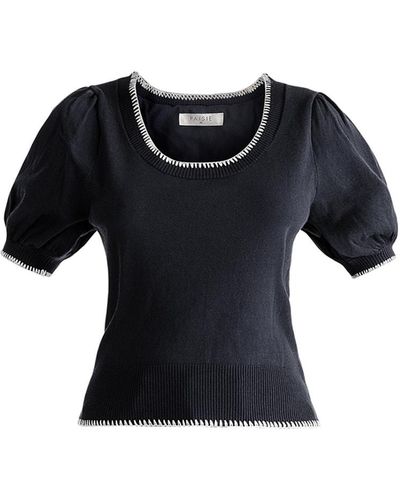 Paisie Contrast Whipstitch Top In & White - Black